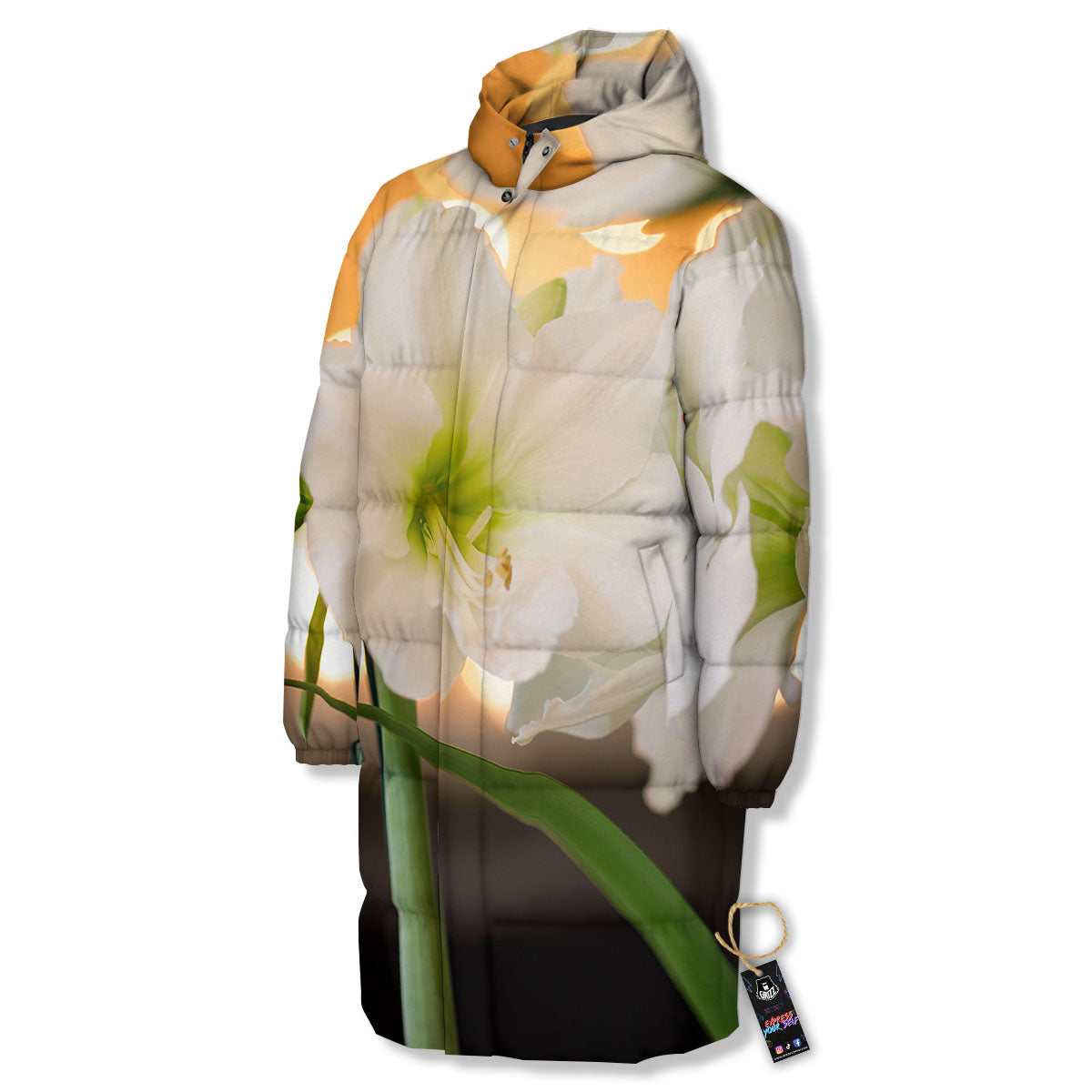 Amaryllis White Print Long Down Jacket-grizzshop
