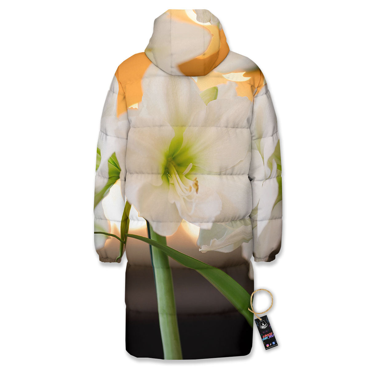 Amaryllis White Print Long Down Jacket-grizzshop