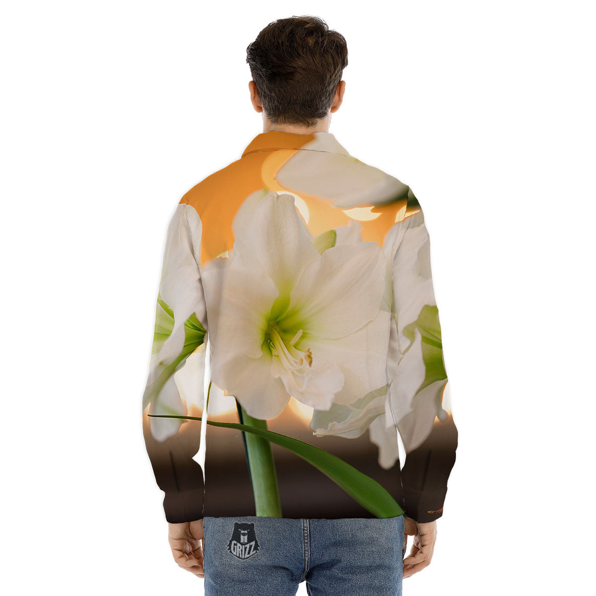 Amaryllis White Print Men's Dress Shirts-grizzshop