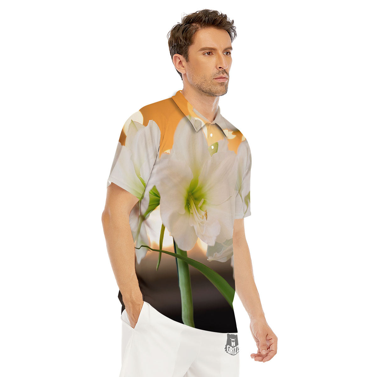 Amaryllis White Print Men's Golf Shirts-grizzshop