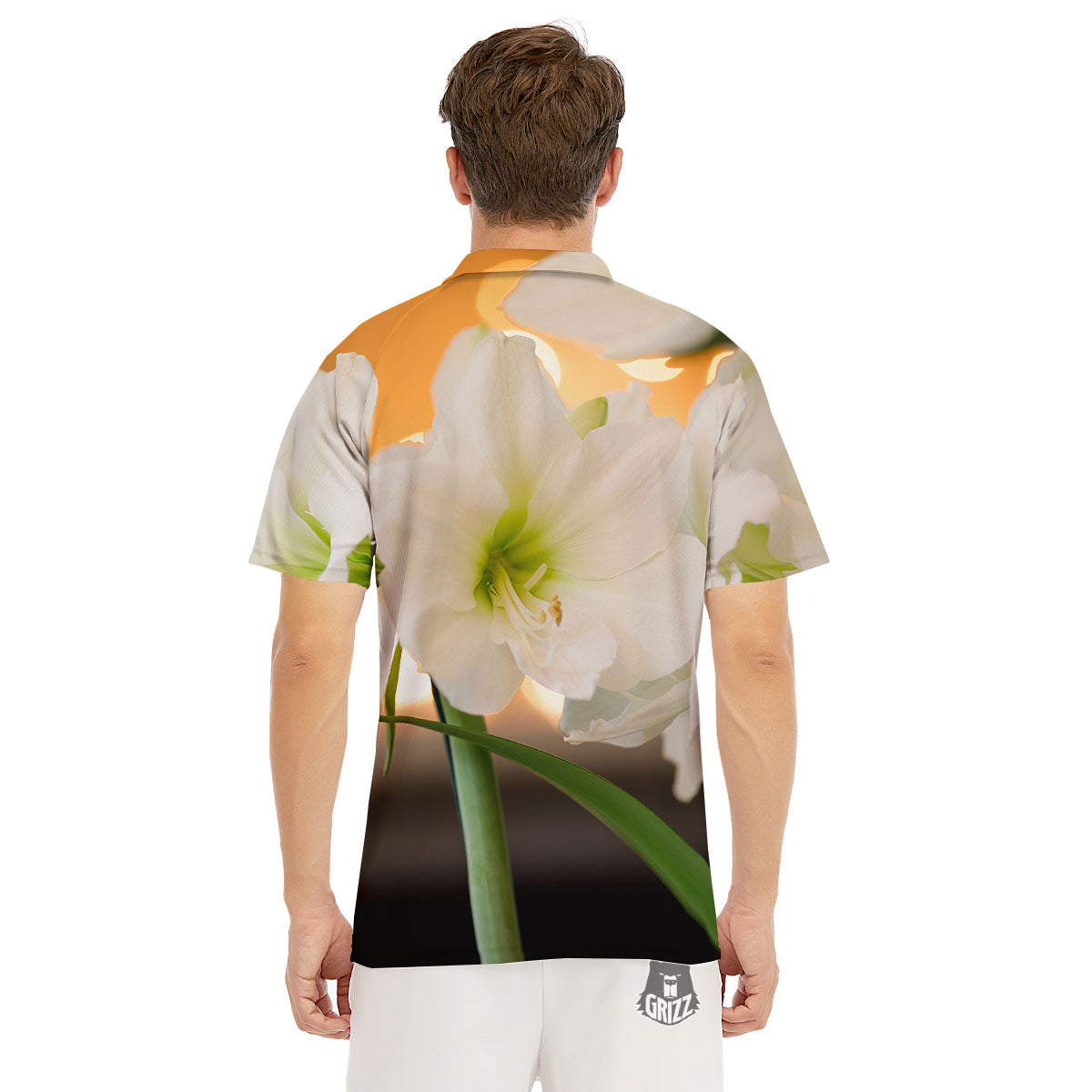 Amaryllis White Print Men's Golf Shirts-grizzshop
