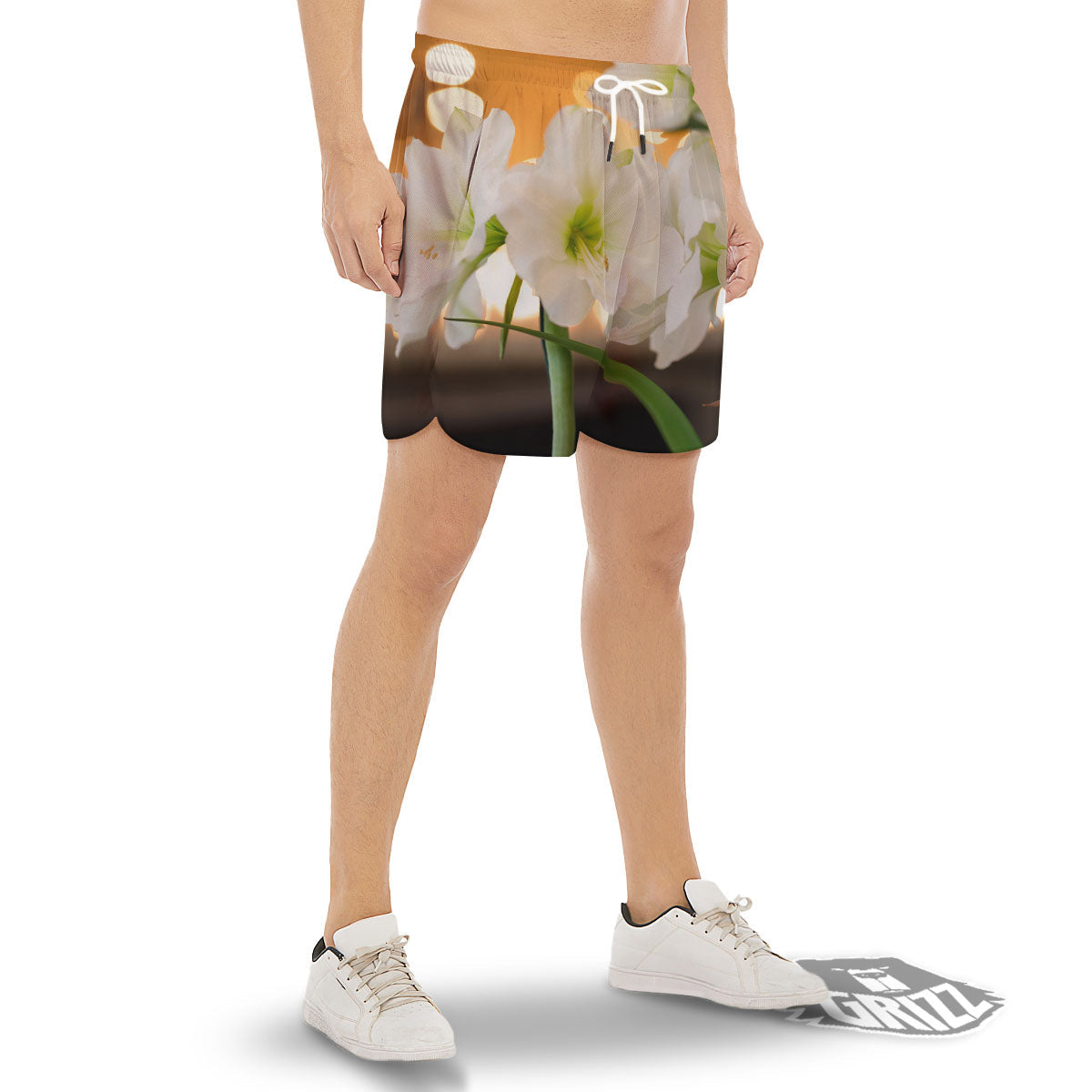 Amaryllis White Print Men's Gym Shorts-grizzshop