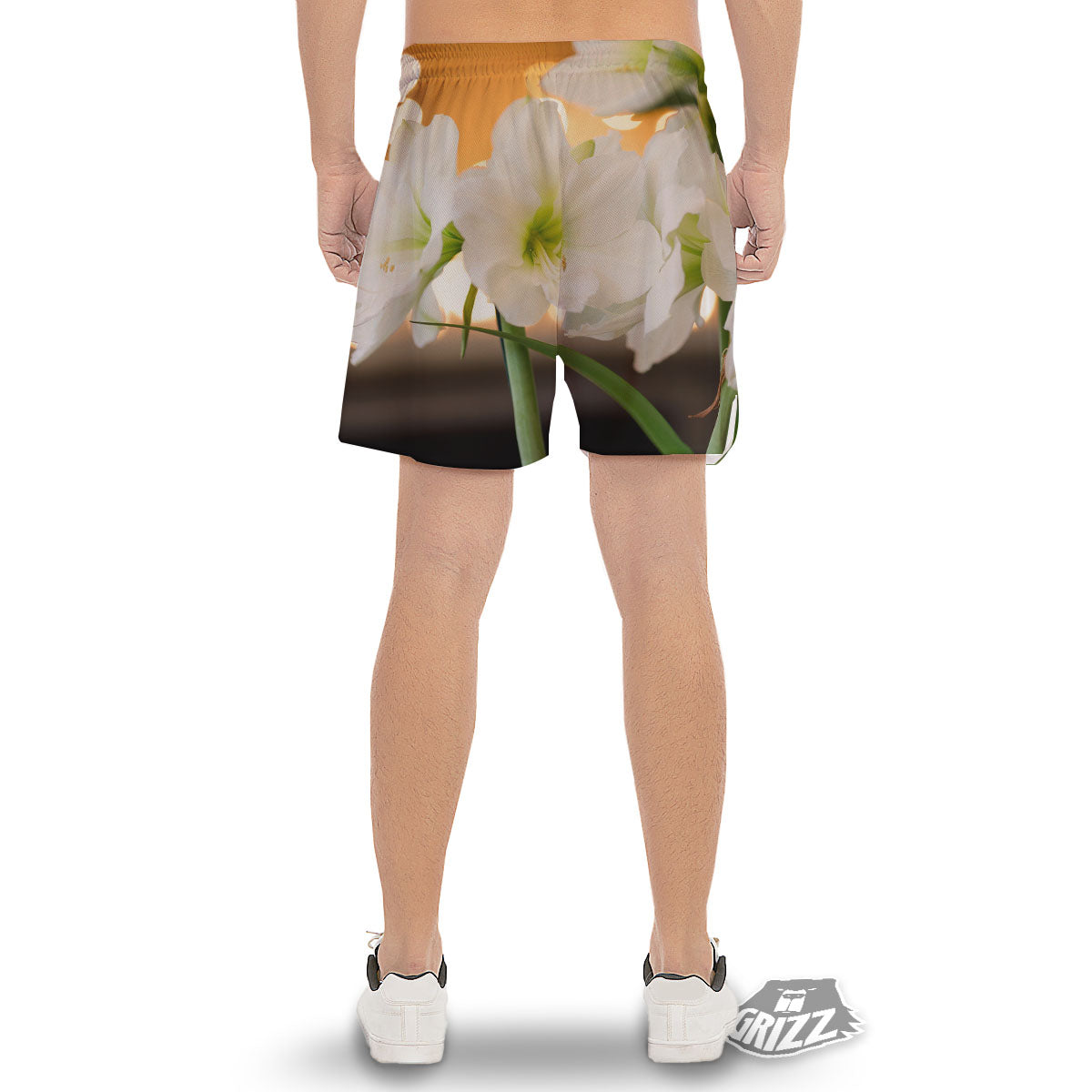 Amaryllis White Print Men's Gym Shorts-grizzshop