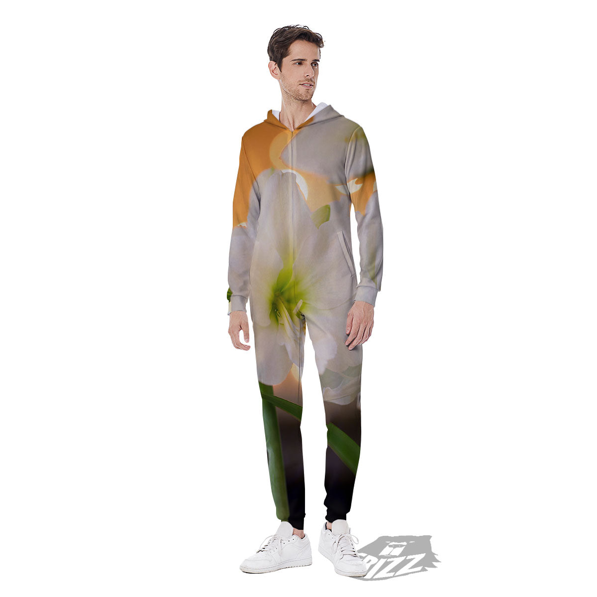 Amaryllis White Print Men's Jumpsuit-grizzshop