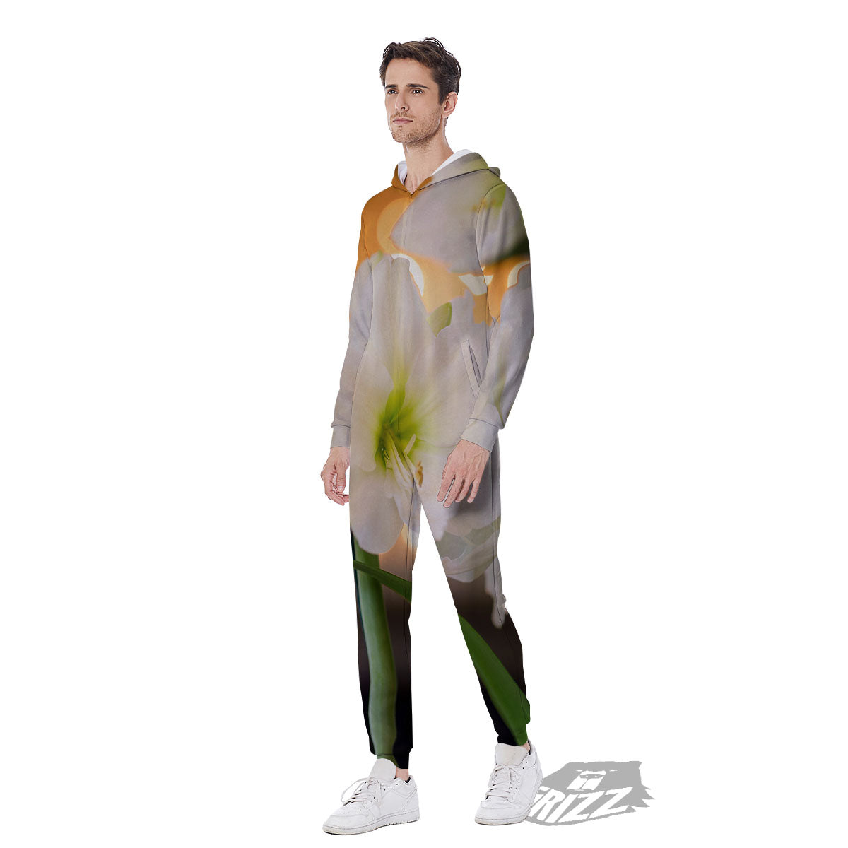 Amaryllis White Print Men's Jumpsuit-grizzshop