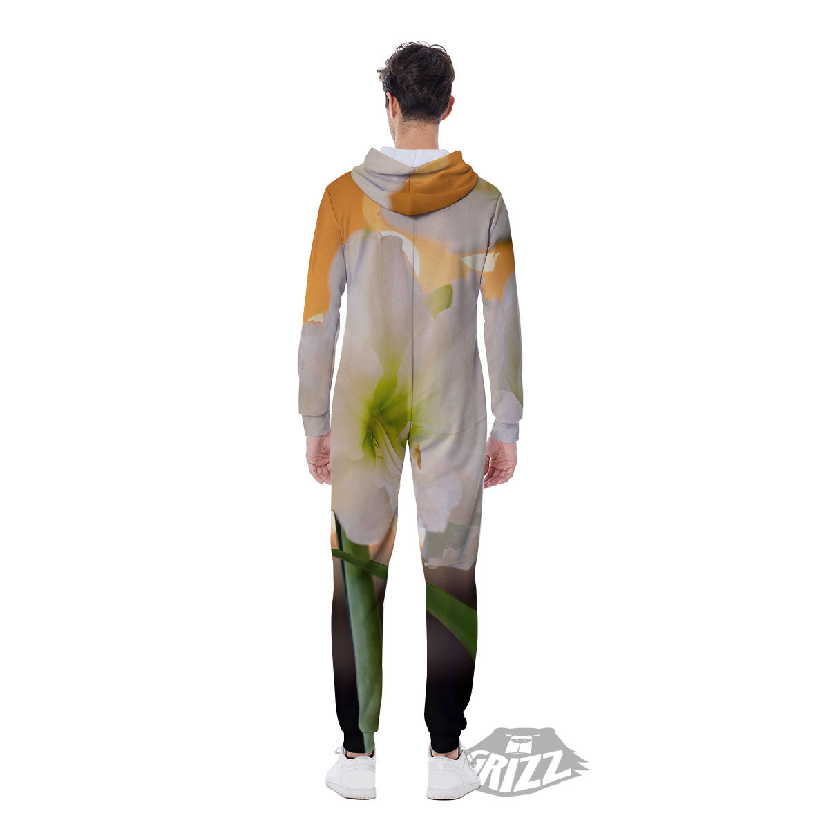 Amaryllis White Print Men's Jumpsuit-grizzshop