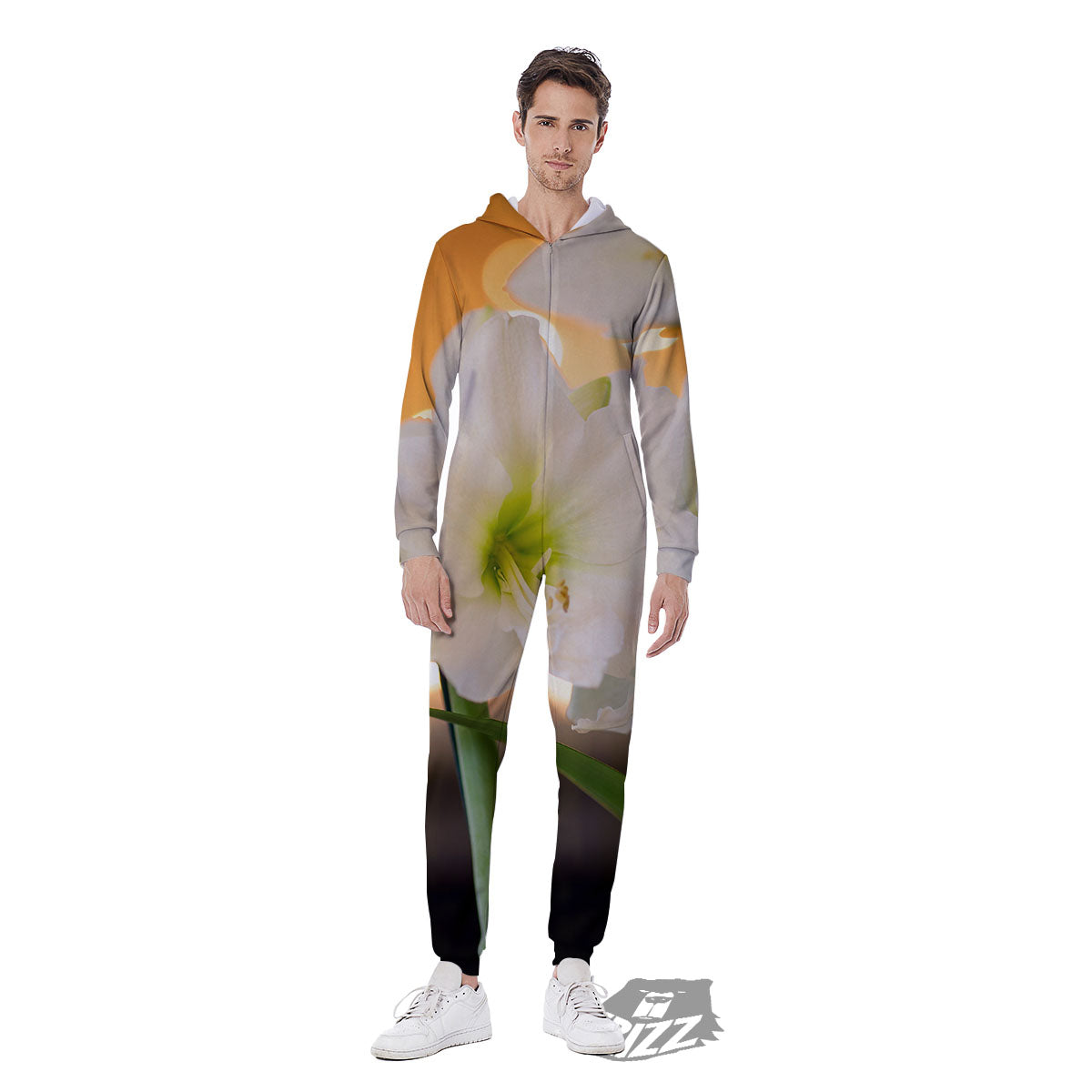 Amaryllis White Print Men's Jumpsuit-grizzshop