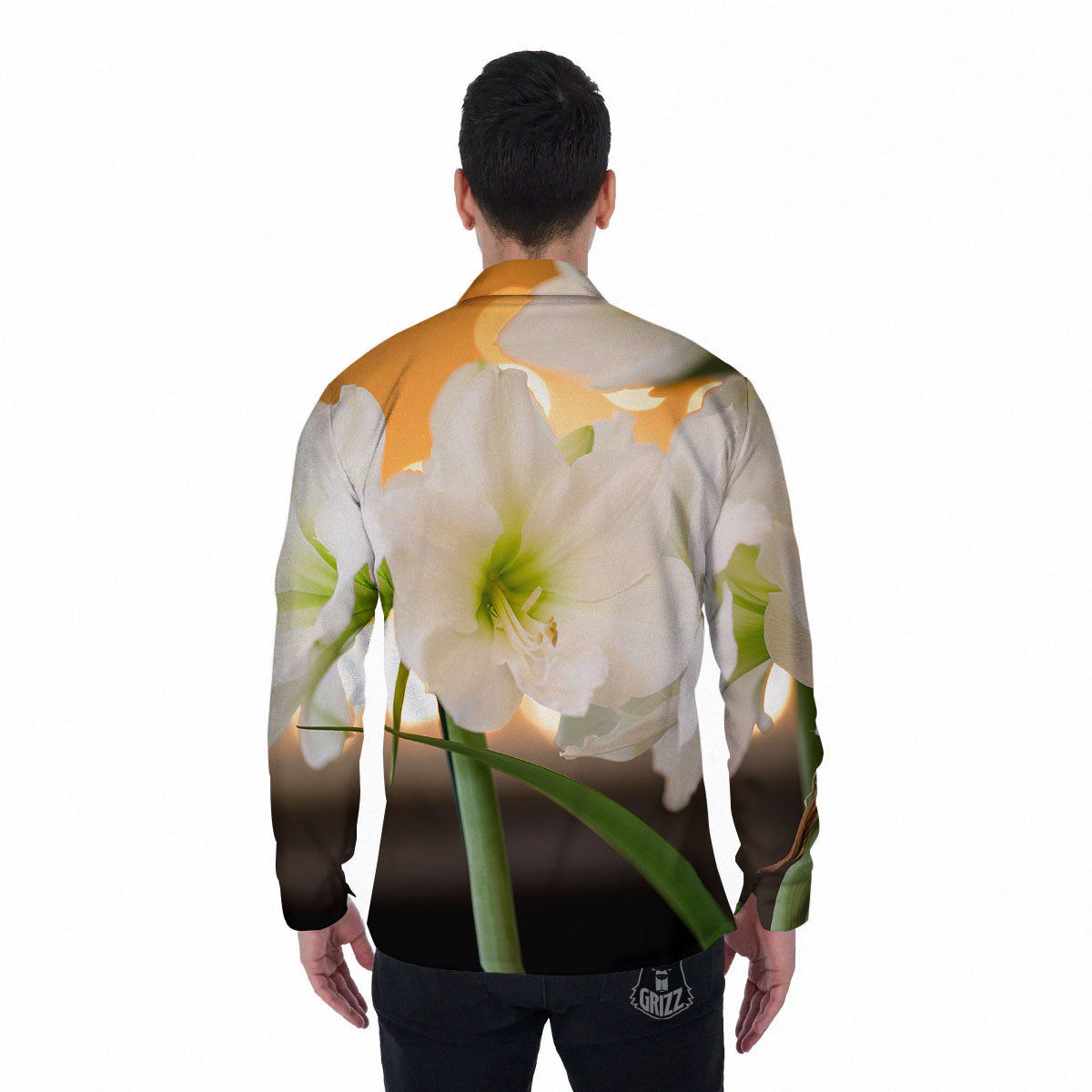 Amaryllis White Print Men's Long Sleeve Shirts-grizzshop