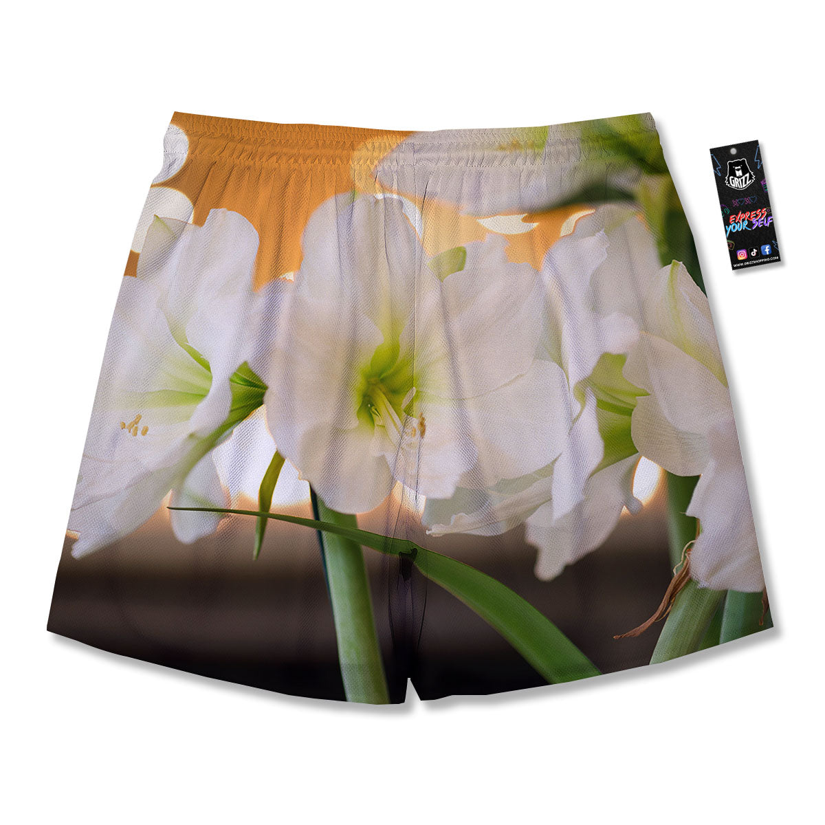 Amaryllis White Print Men's Running Shorts-grizzshop