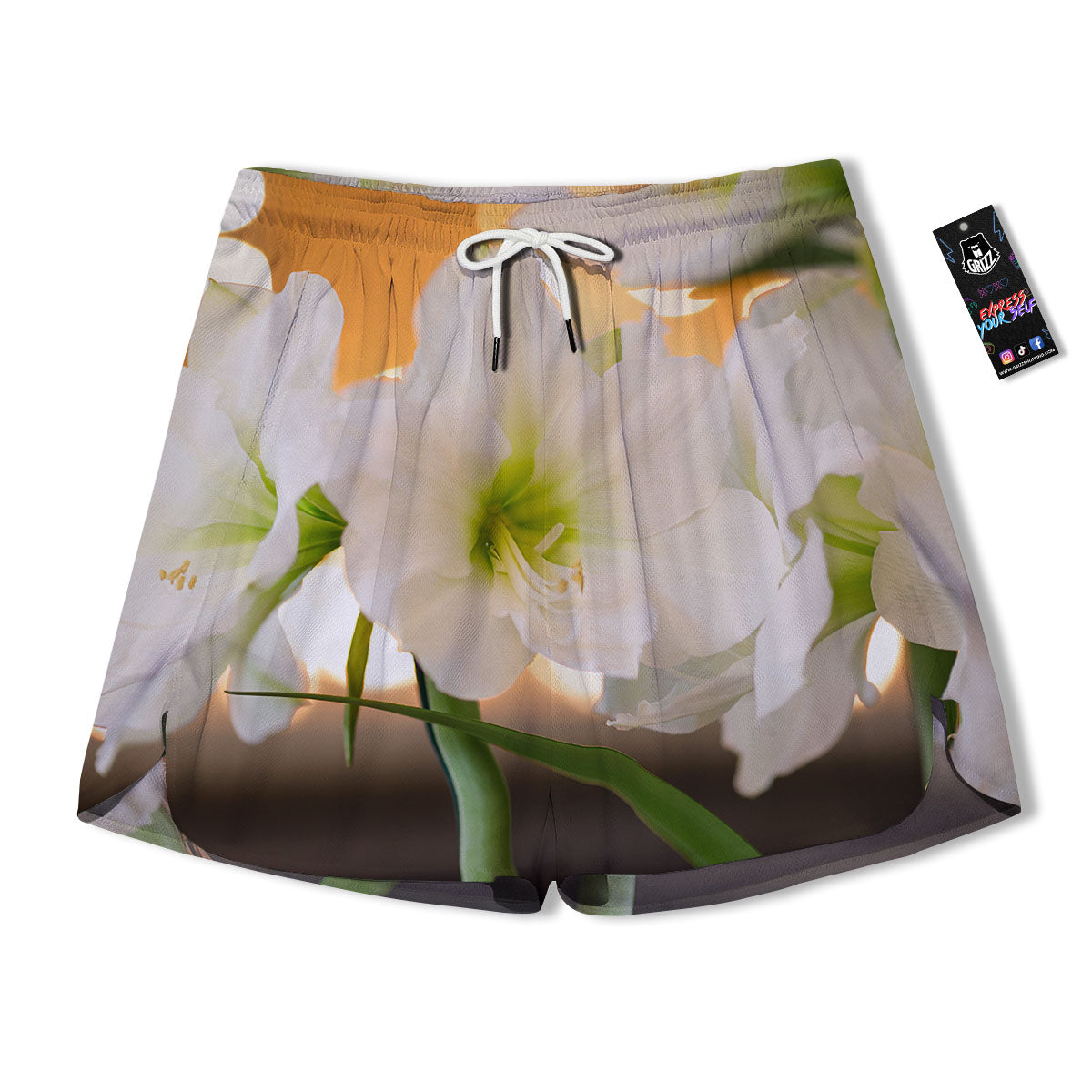Amaryllis White Print Men's Running Shorts-grizzshop