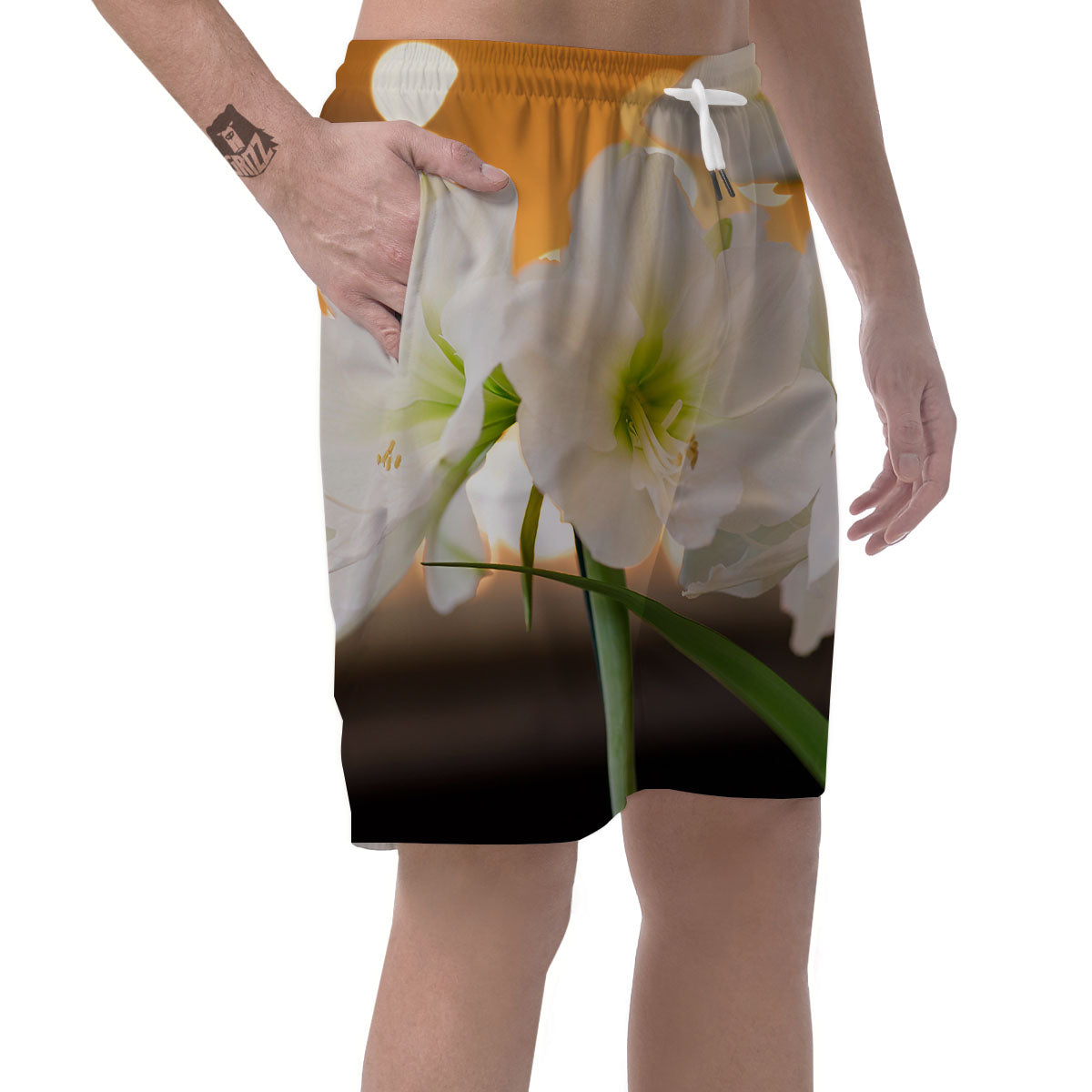 Amaryllis White Print Men's Shorts-grizzshop