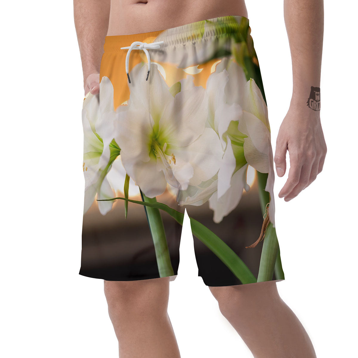 Amaryllis White Print Men's Shorts-grizzshop