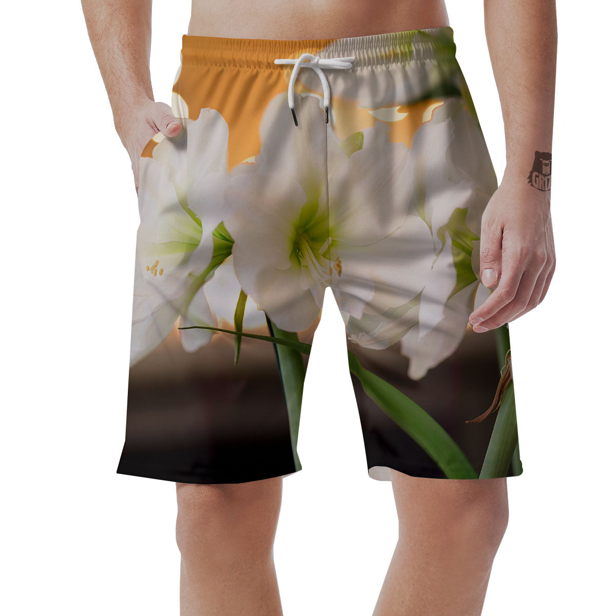 Amaryllis White Print Men's Shorts-grizzshop
