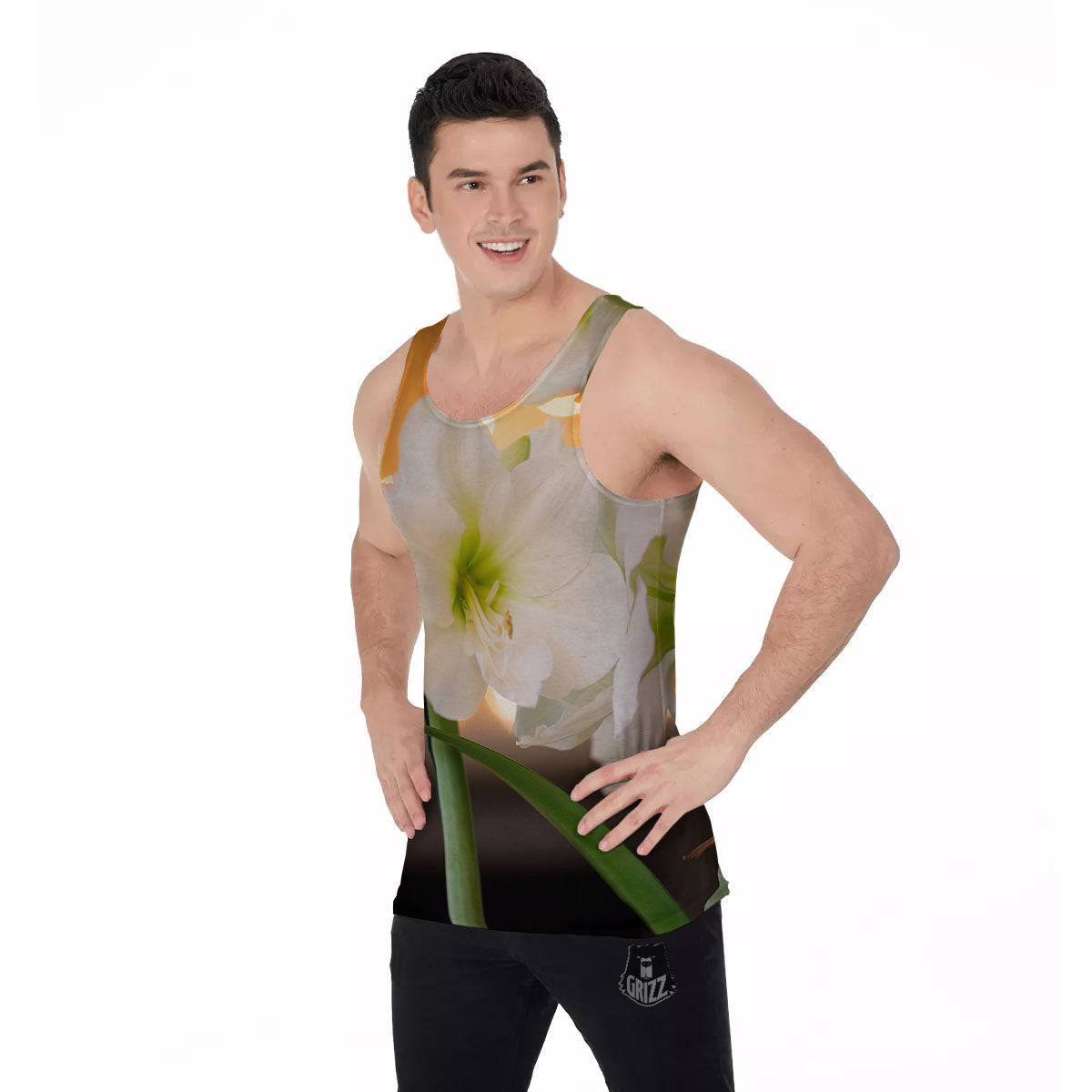 Amaryllis White Print Men's Tank Top-grizzshop