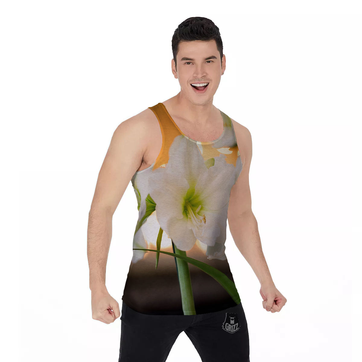 Amaryllis White Print Men's Tank Top-grizzshop