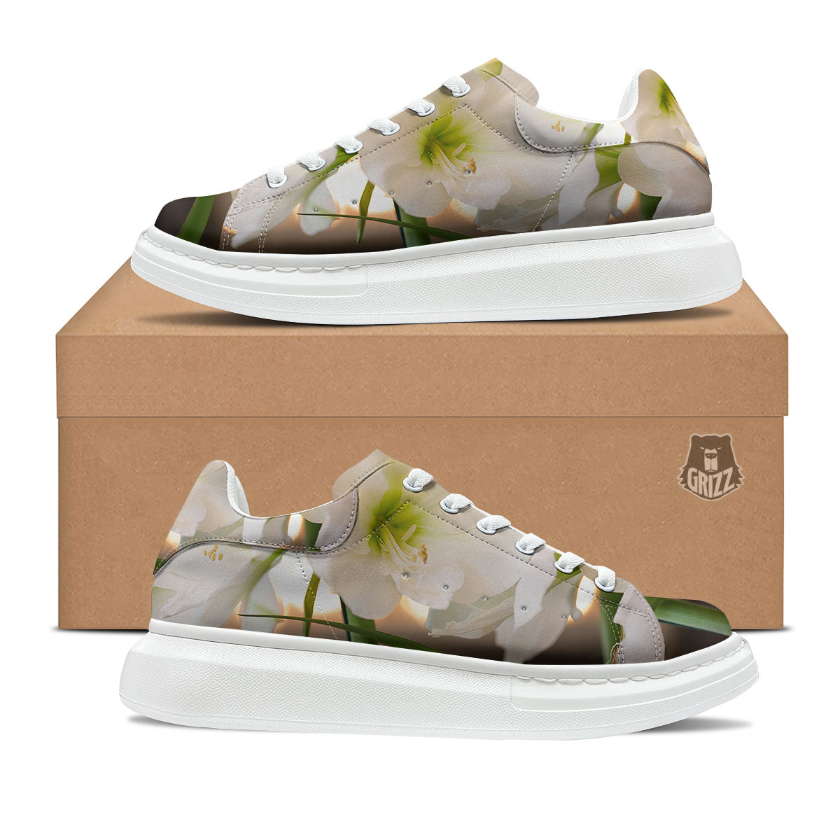 Amaryllis White Print Platform Shoes-grizzshop