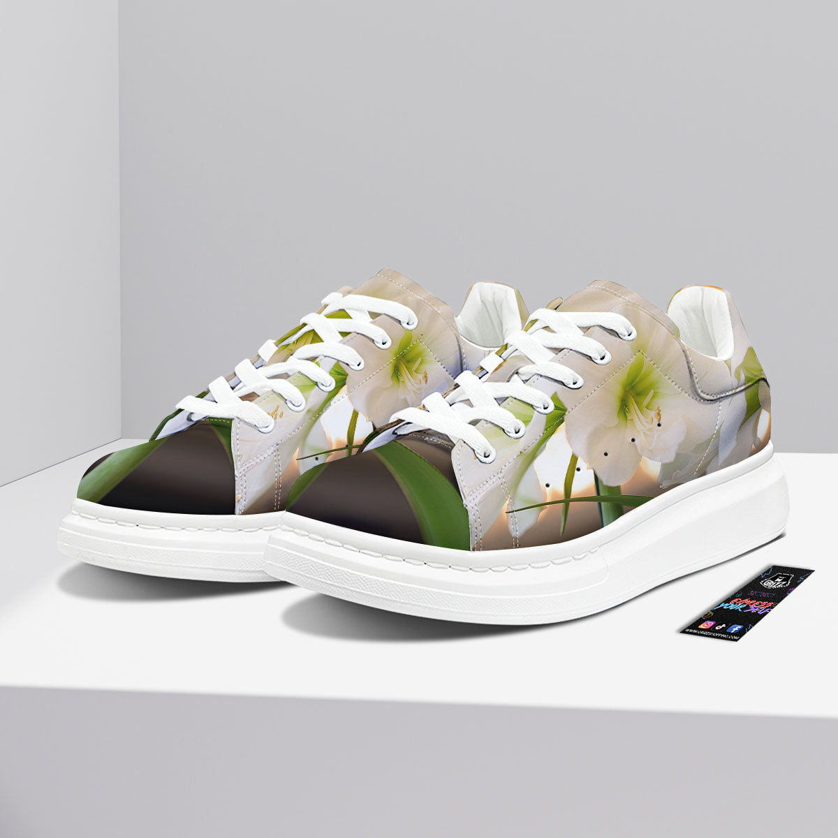Amaryllis White Print Platform Shoes-grizzshop