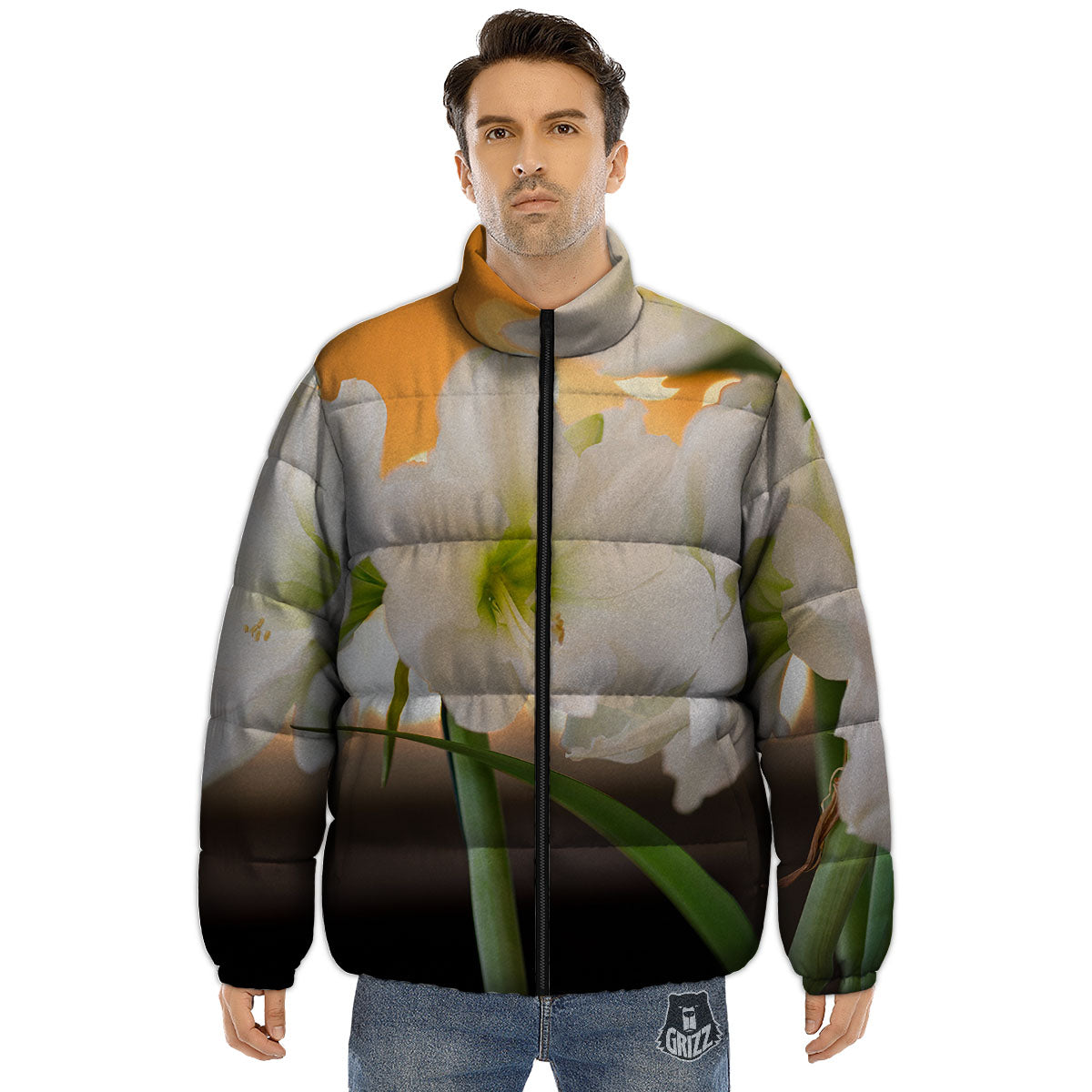 Amaryllis White Print Puffer Jacket-grizzshop