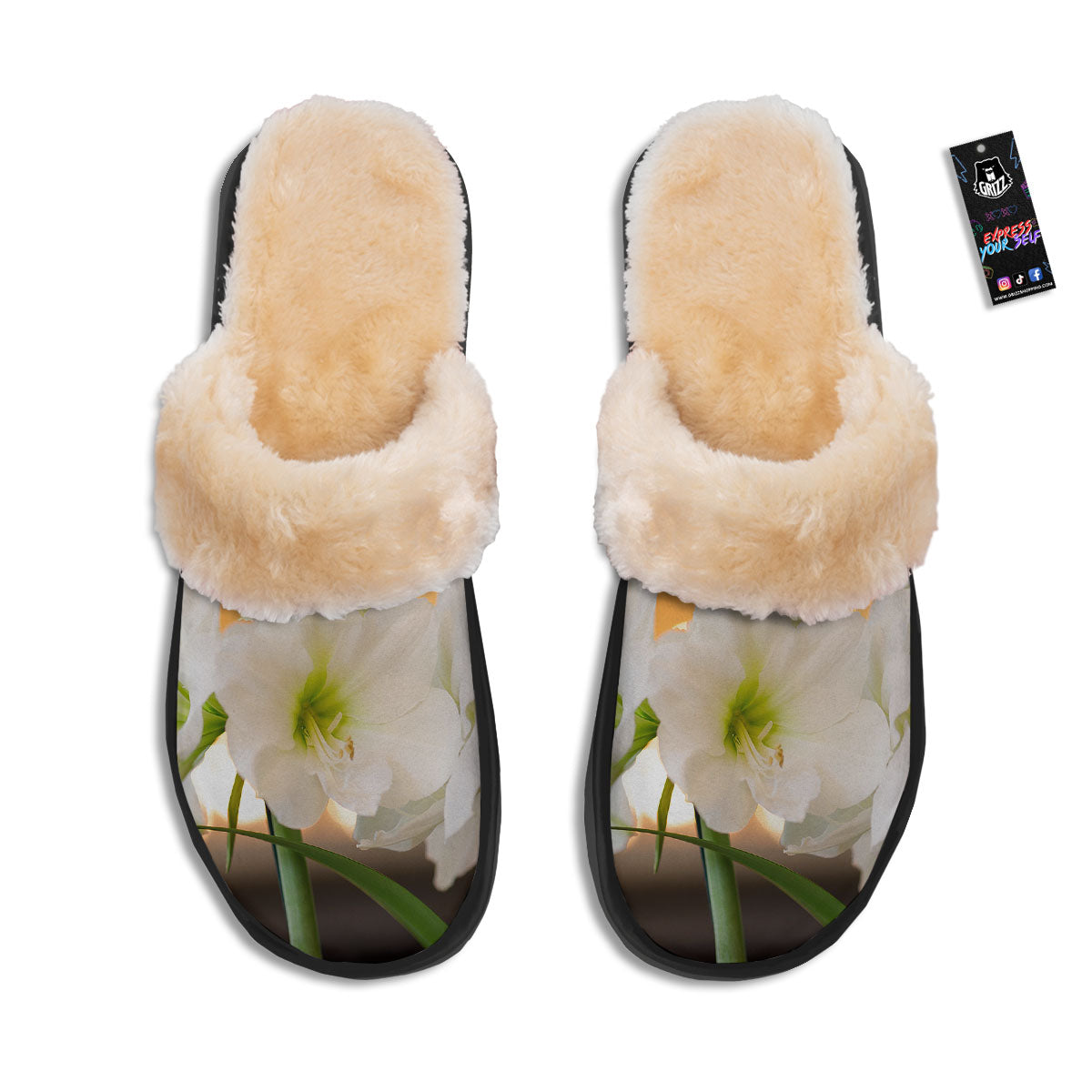 Amaryllis White Print Slippers-grizzshop