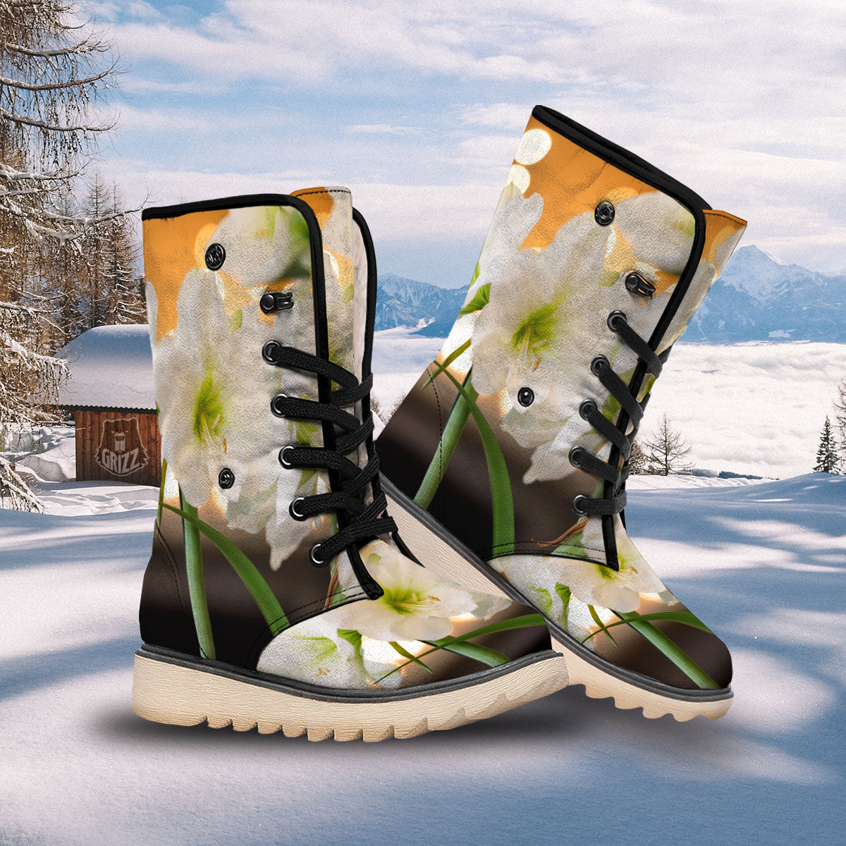 Amaryllis White Print Snow Boots-grizzshop