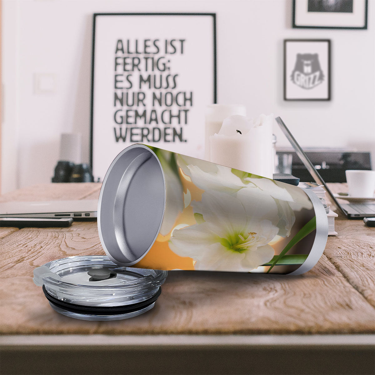 Amaryllis White Print Tumbler-grizzshop