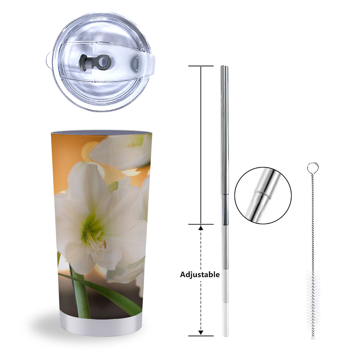 Amaryllis White Print Tumbler-grizzshop