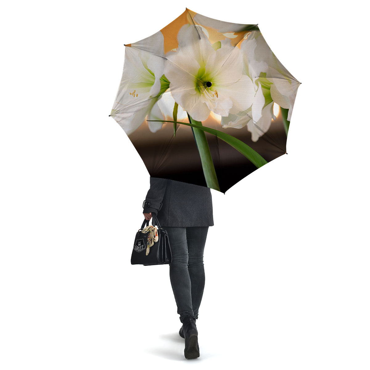 Amaryllis White Print Umbrella-grizzshop