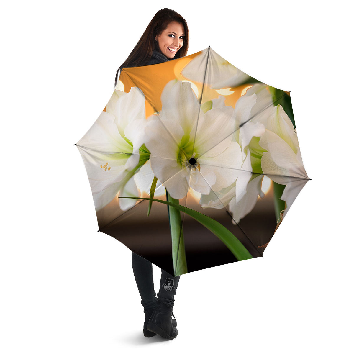 Amaryllis White Print Umbrella-grizzshop