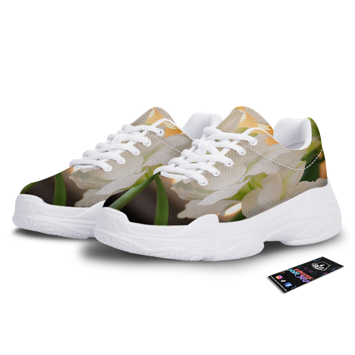 Amaryllis White Print White Chunky Shoes-grizzshop