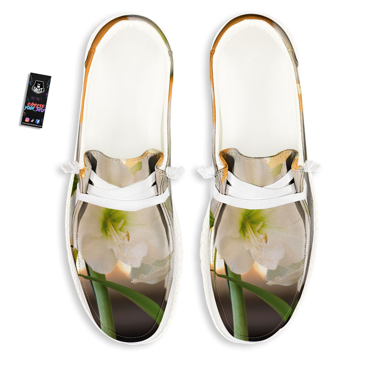 Amaryllis White Print White Loafers-grizzshop