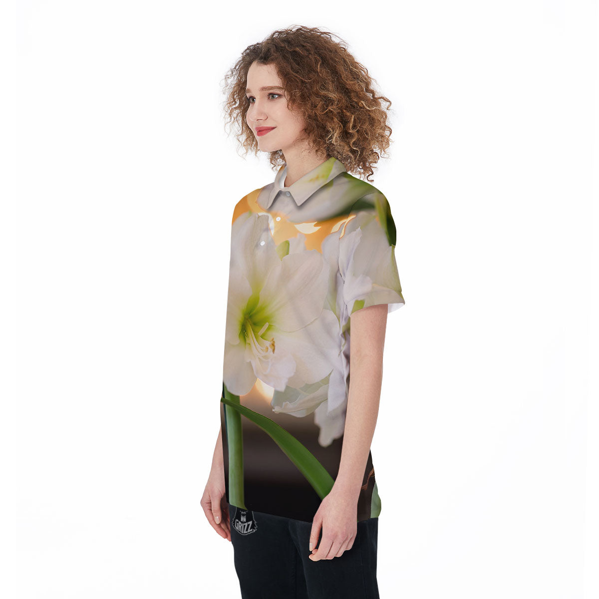 Amaryllis White Print Women's Golf Shirts-grizzshop