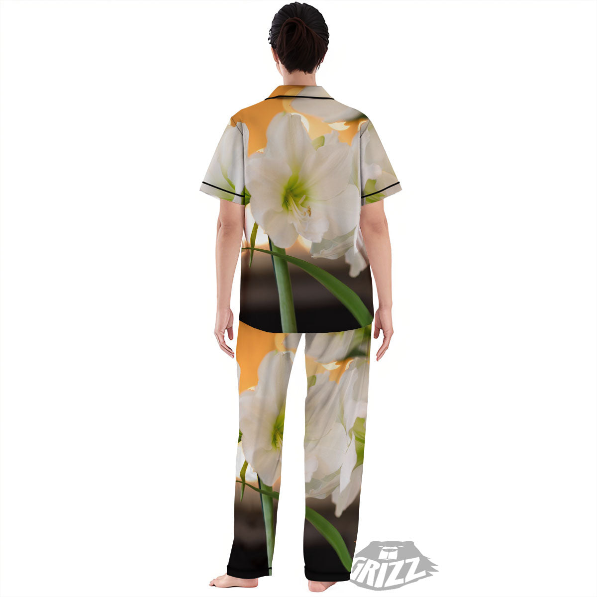 Amaryllis White Print Women's Pajamas Set-grizzshop