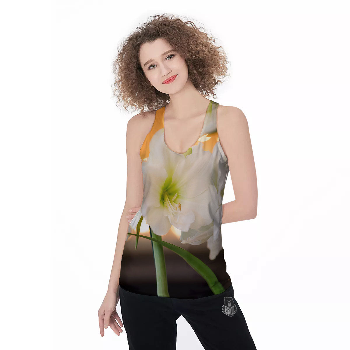 Amaryllis White Print Women's Racerback Tank Top-grizzshop