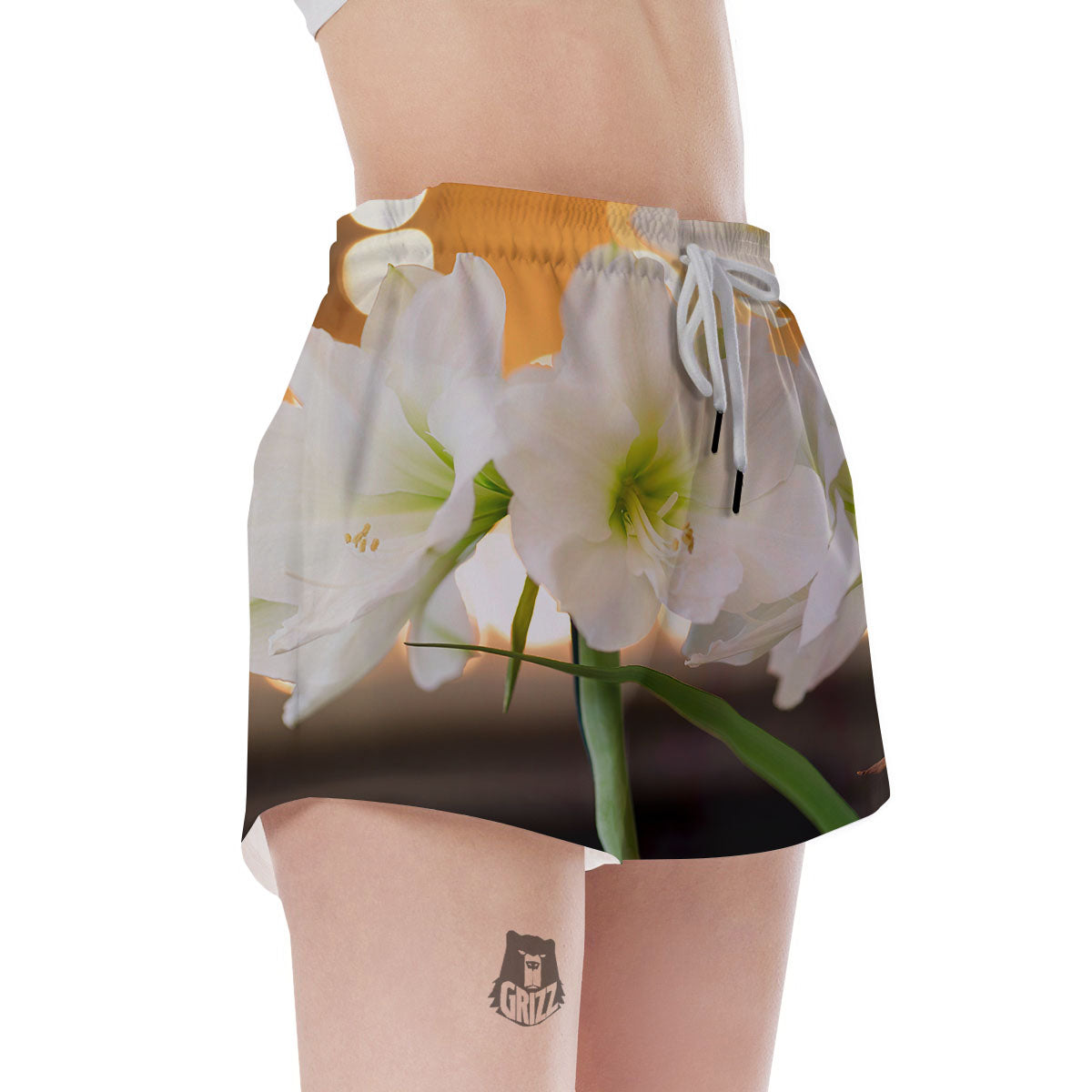 Amaryllis White Print Women's Shorts-grizzshop