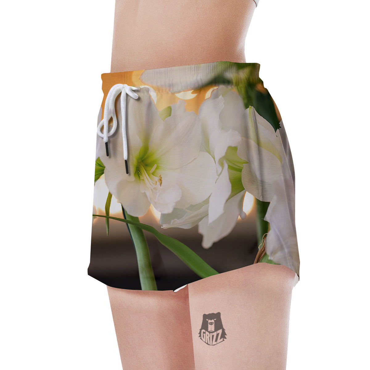 Amaryllis White Print Women's Shorts-grizzshop