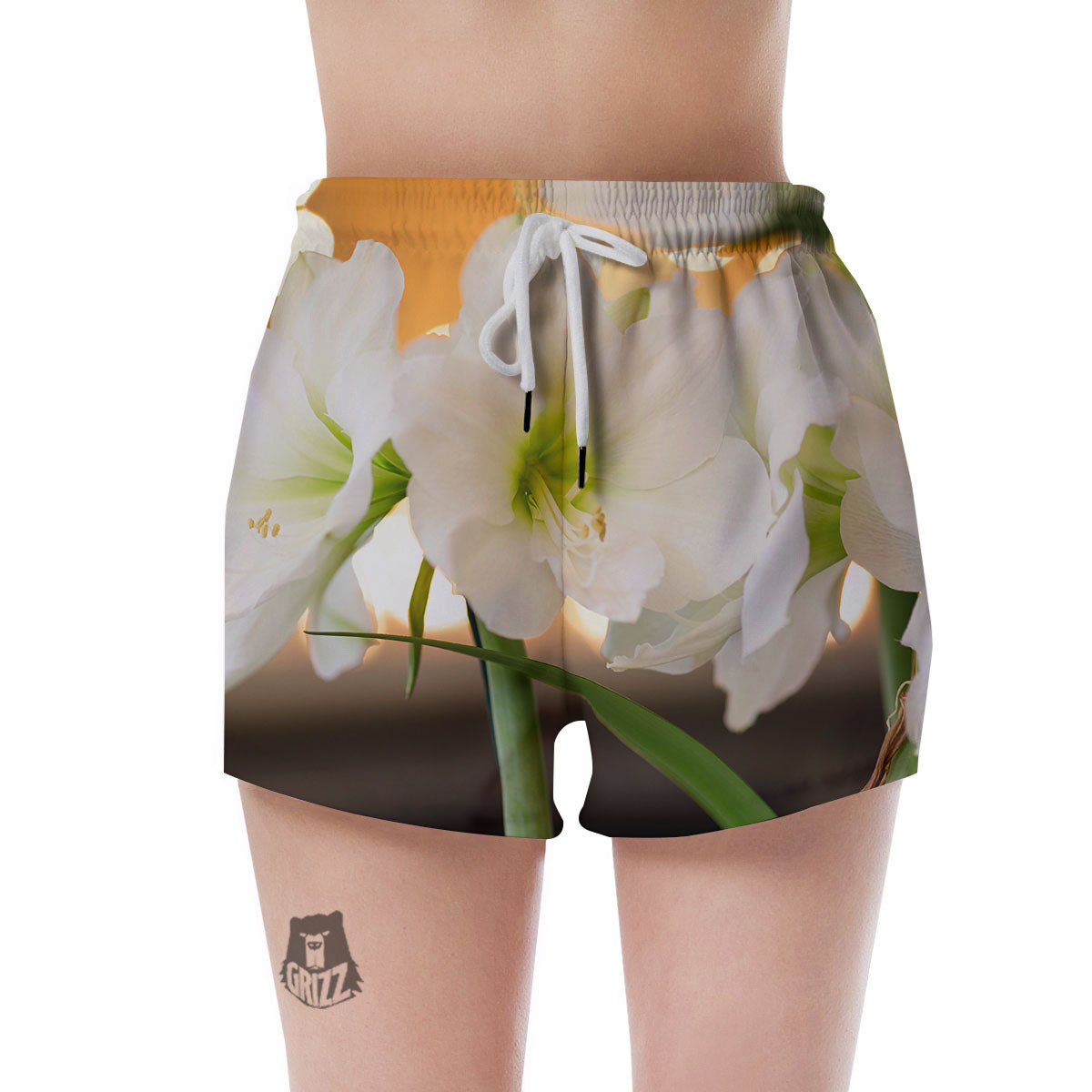 Amaryllis White Print Women's Shorts-grizzshop