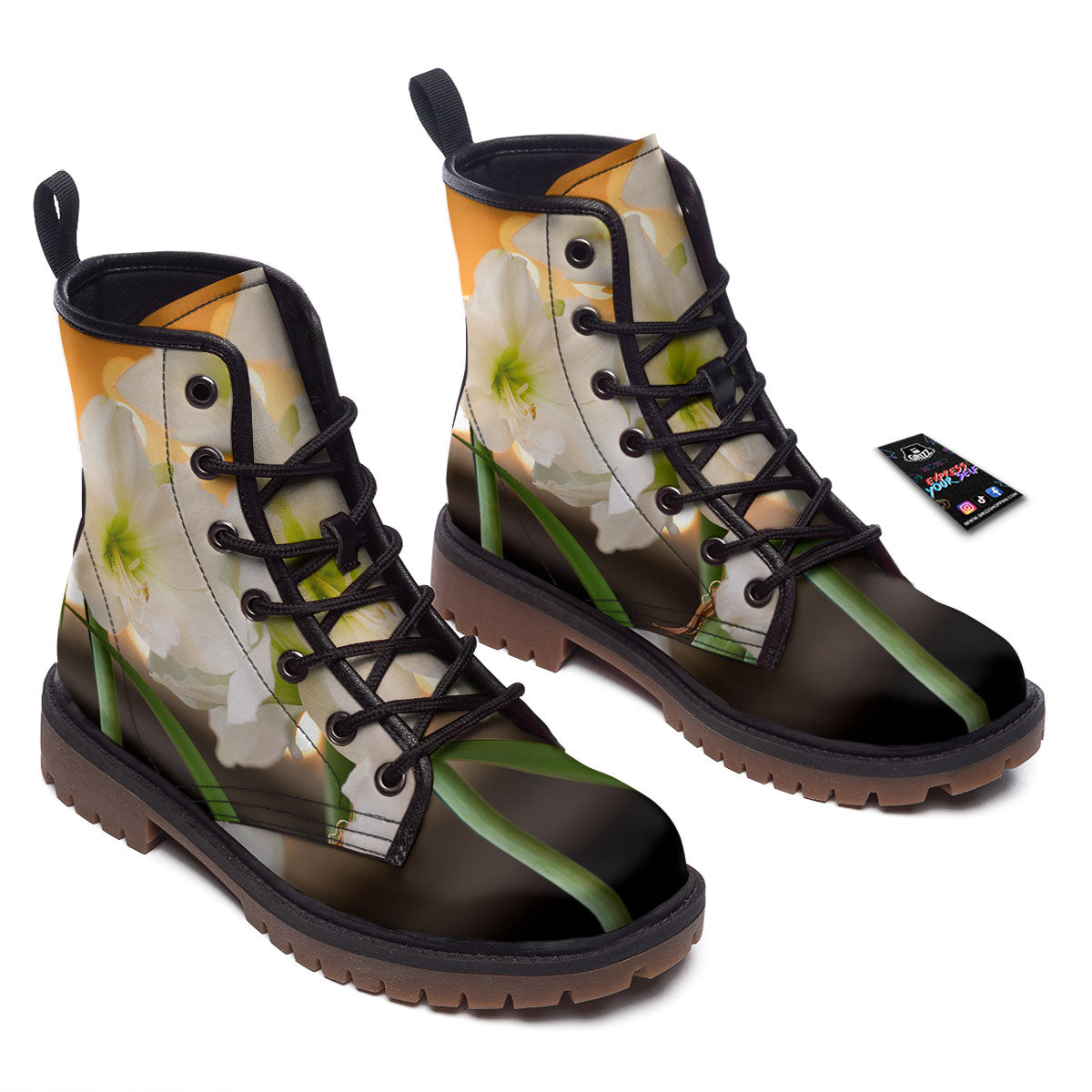 Amaryllis White Print Work Boots-grizzshop
