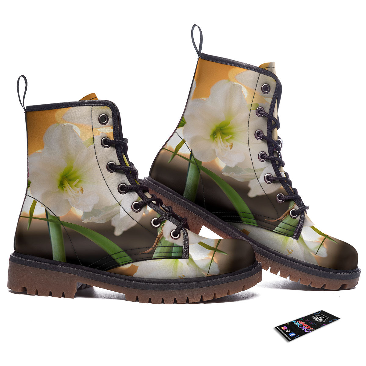 Amaryllis White Print Work Boots-grizzshop