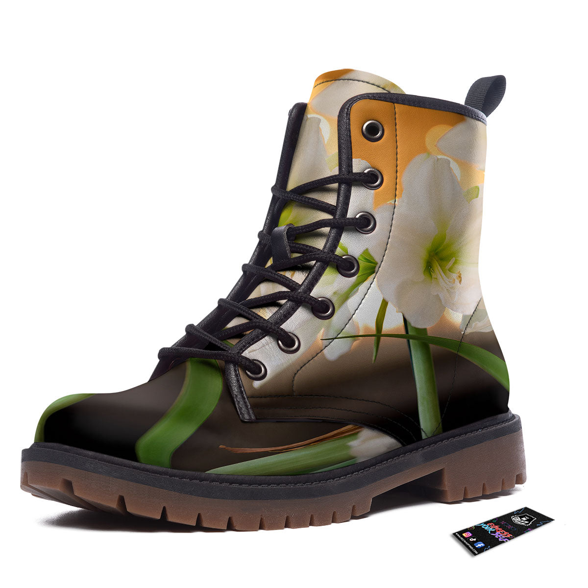 Amaryllis White Print Work Boots-grizzshop