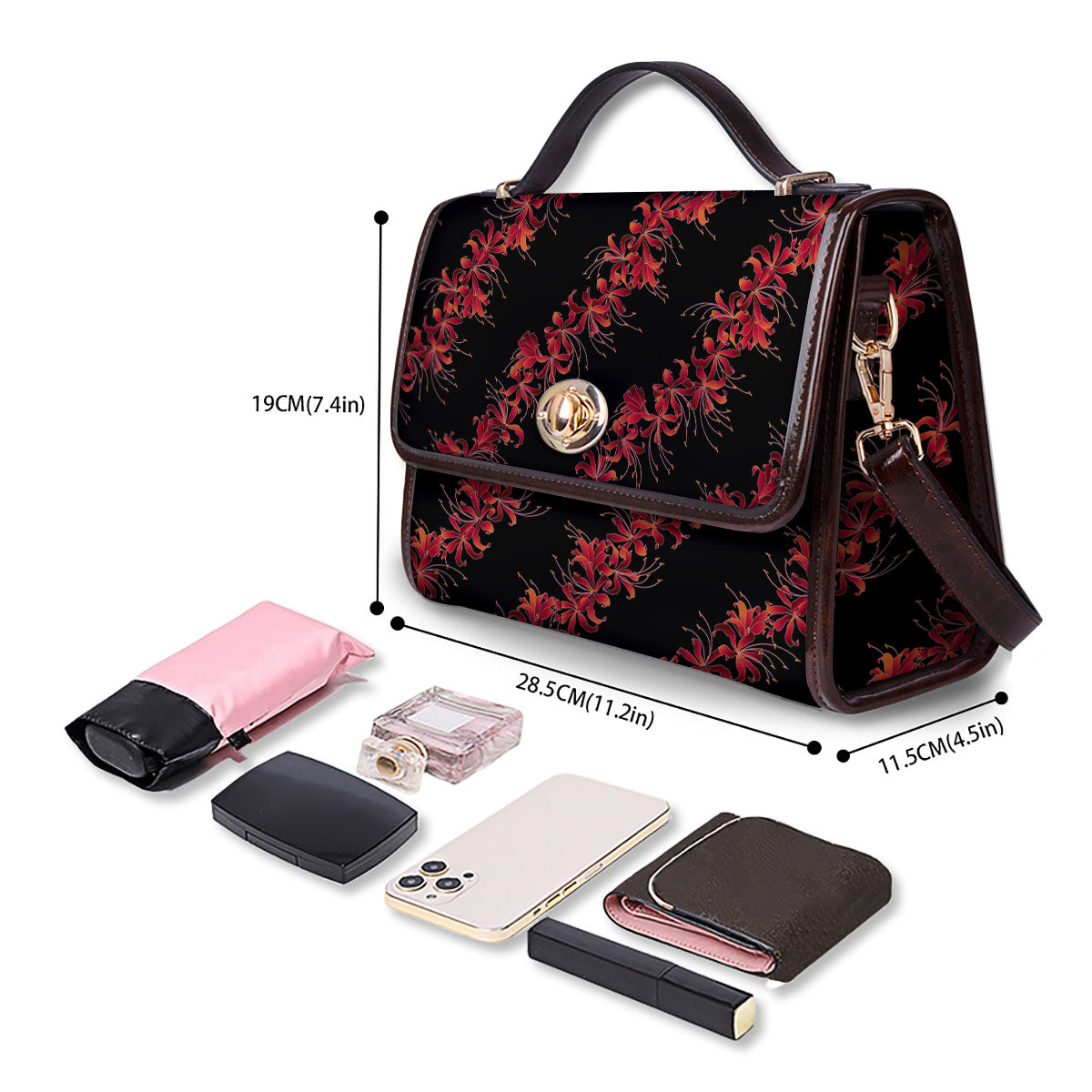 Amaryllis Red Japanese Print Pattern Women's Satchel Bag