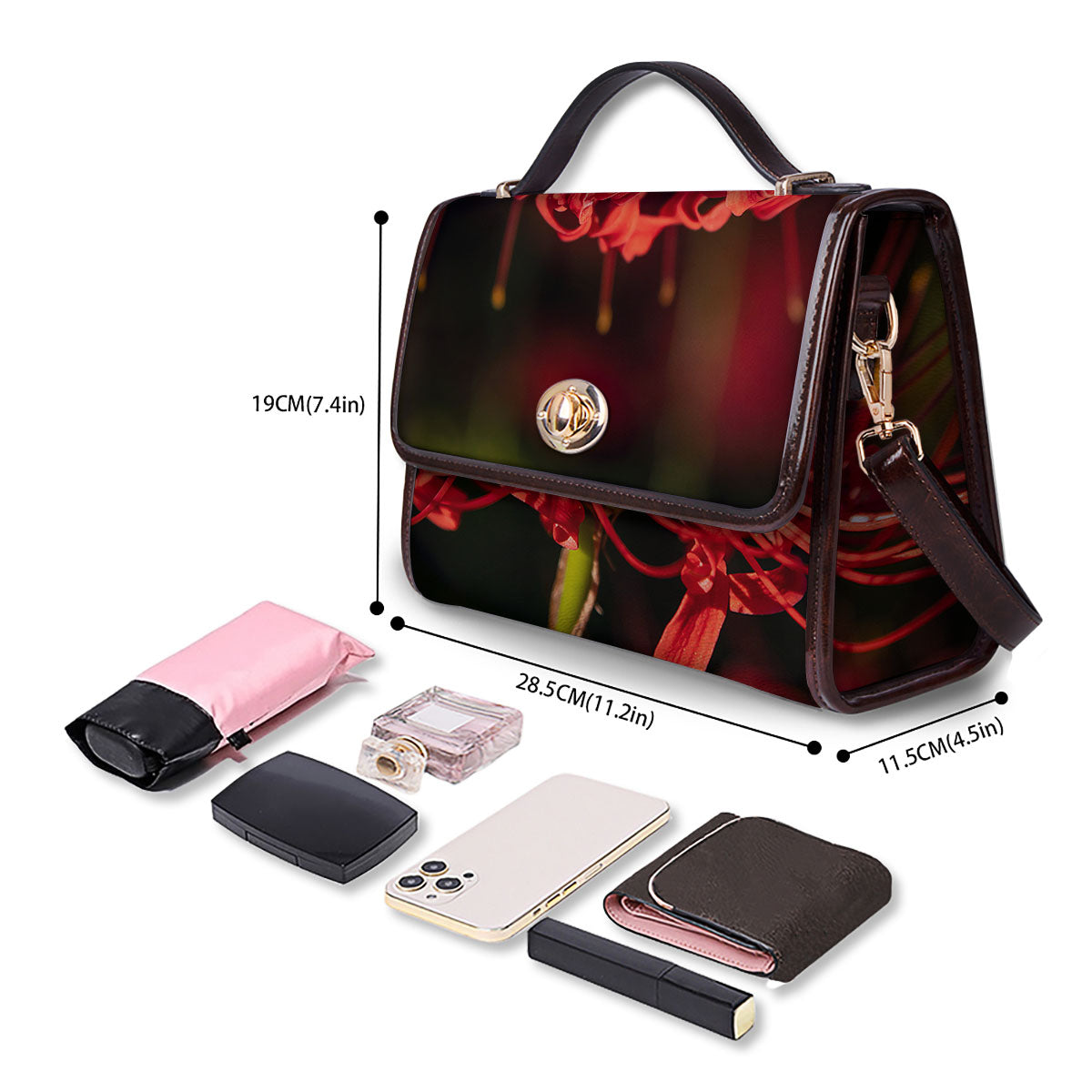 Amaryllis Red Japanese Print Women's Satchel Bag