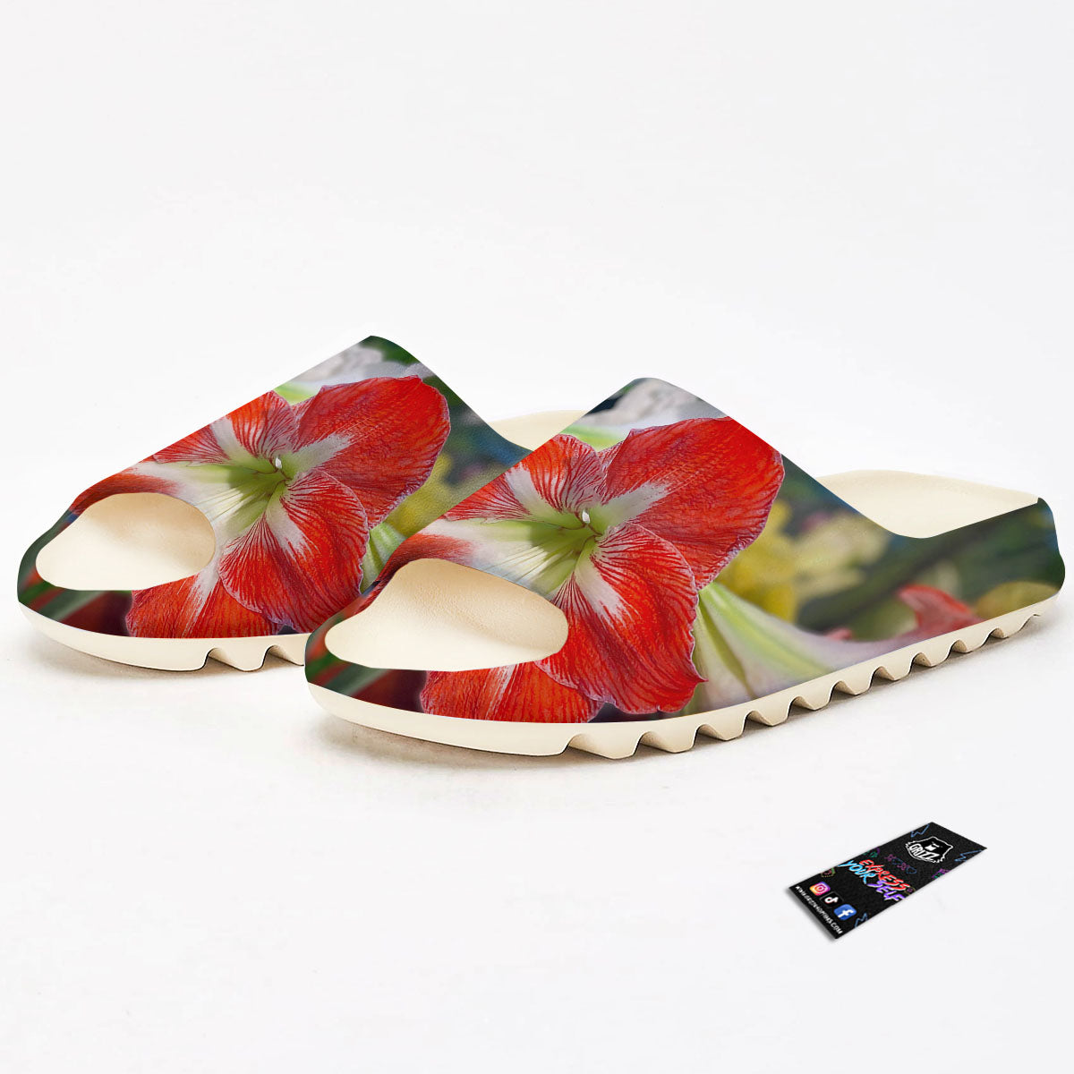 Amaryllis White And Red Print Sandals-grizzshop