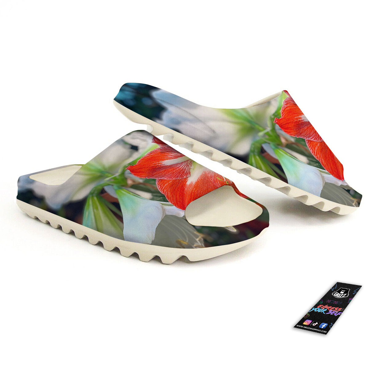 Amaryllis White And Red Print Sandals-grizzshop
