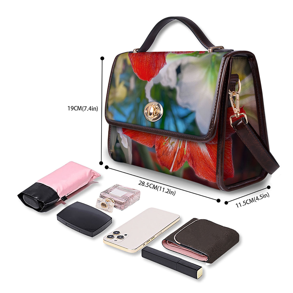 Amaryllis White And Red Print Women's Satchel Bag