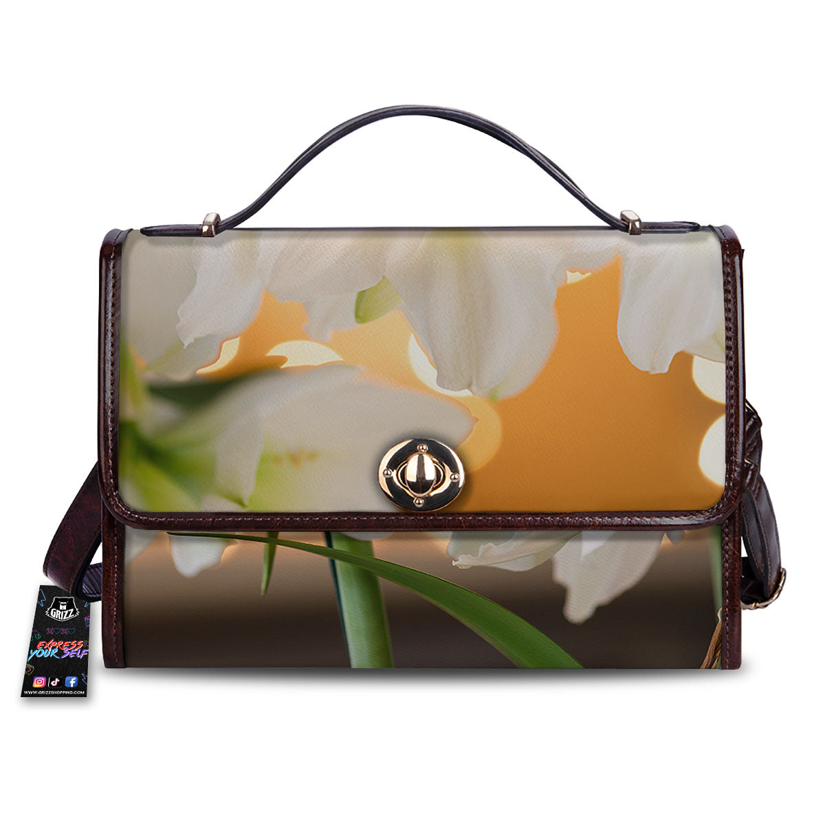 Amaryllis White Print Women's Satchel Bag