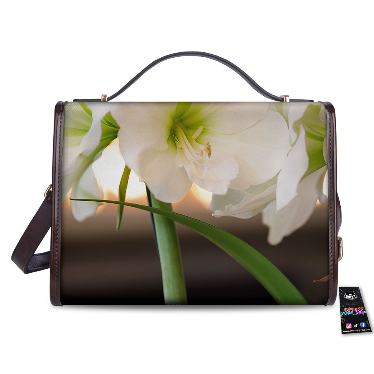 Amaryllis White Print Women's Satchel Bag