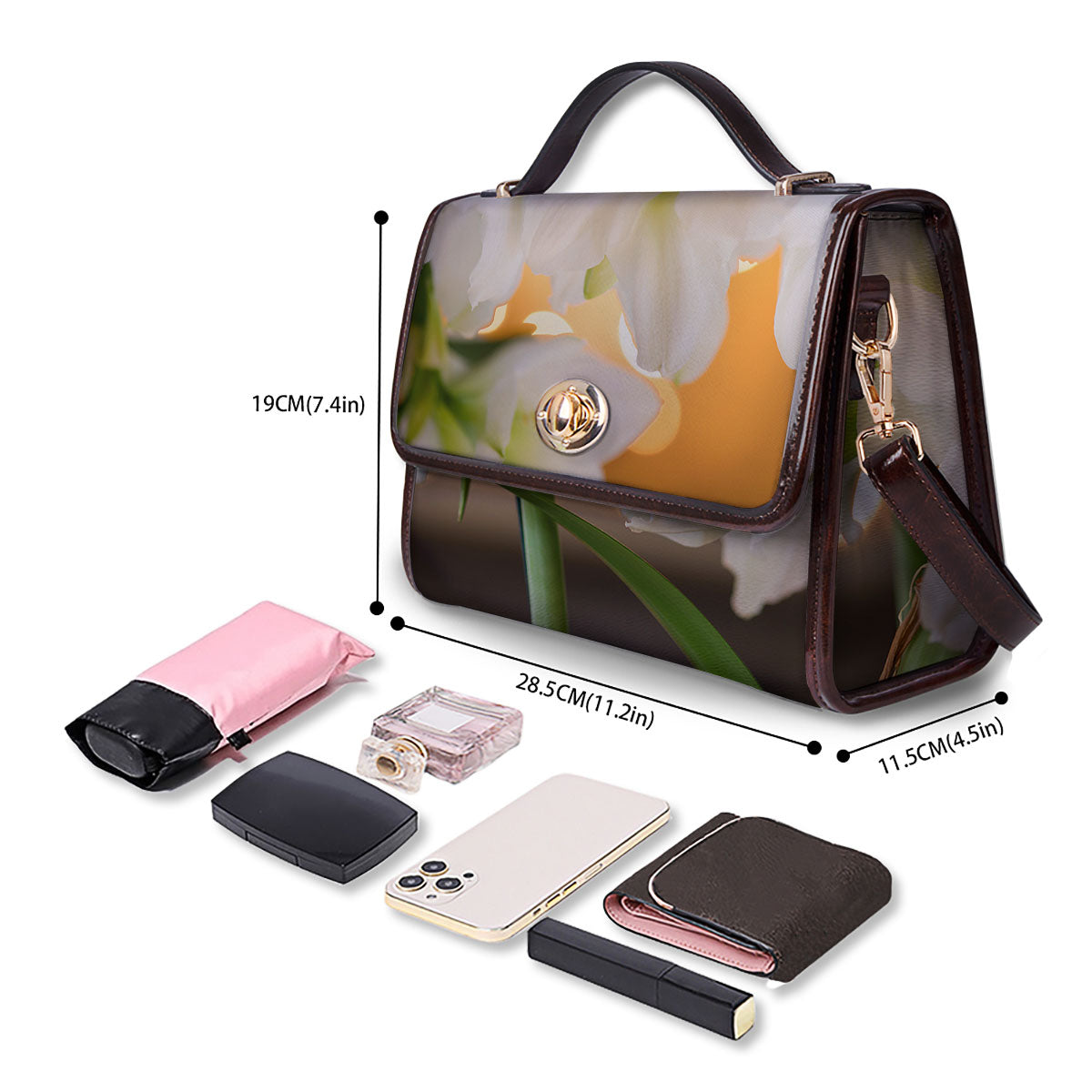 Amaryllis White Print Women's Satchel Bag