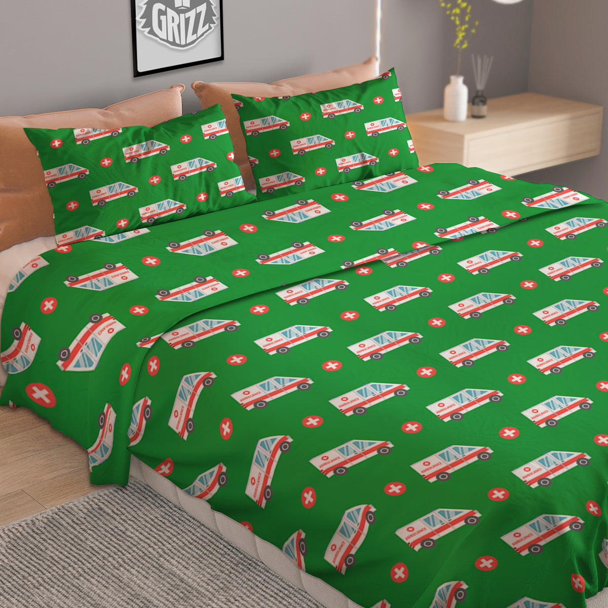 Ambulance Car Paramedic Print Pattern Duvet Cover Bedding Set