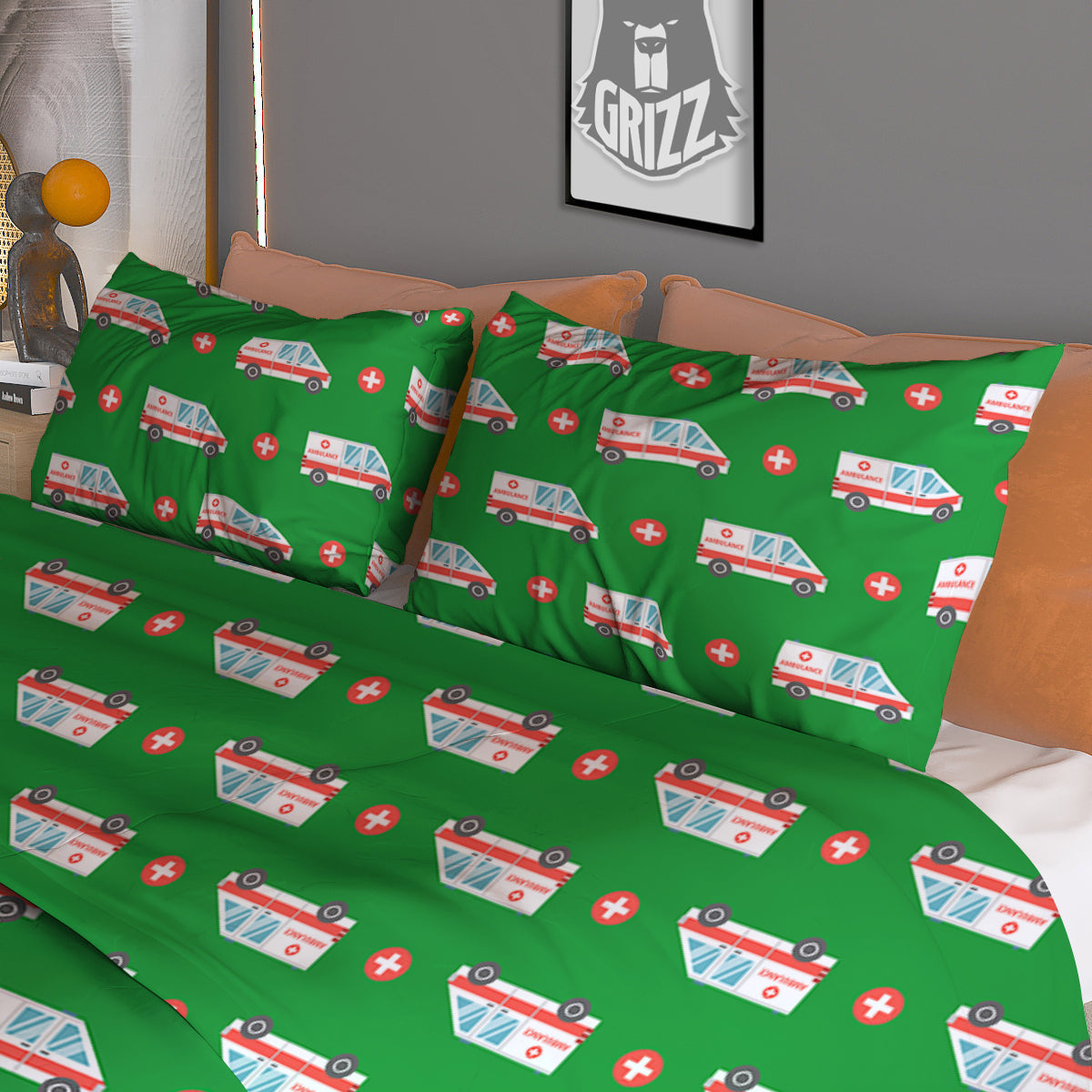 Ambulance Car Paramedic Print Pattern Duvet Cover Bedding Set