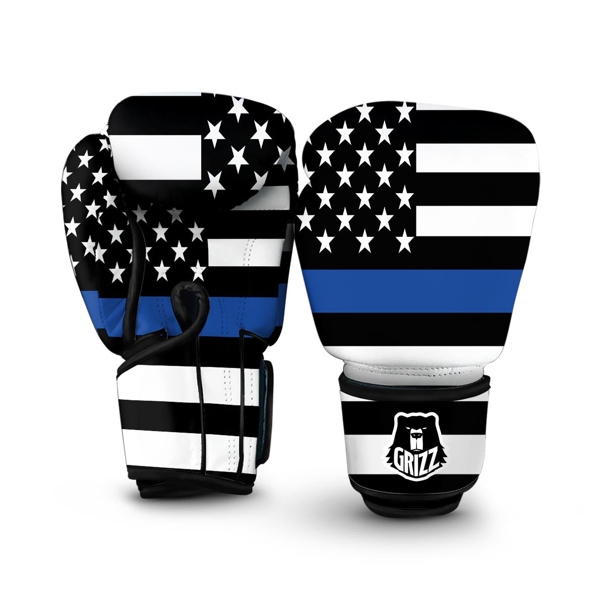 America Flag Blue Thin Line Boxing Gloves-grizzshop